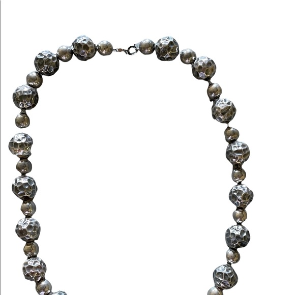 Vintage Sterling Hammered Bead Necklace - Picture 3 of 16